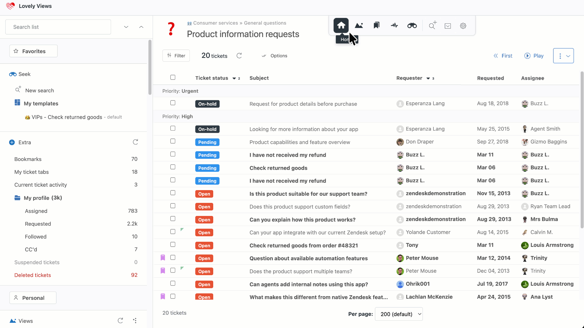 Seek - run advanced ticket searches