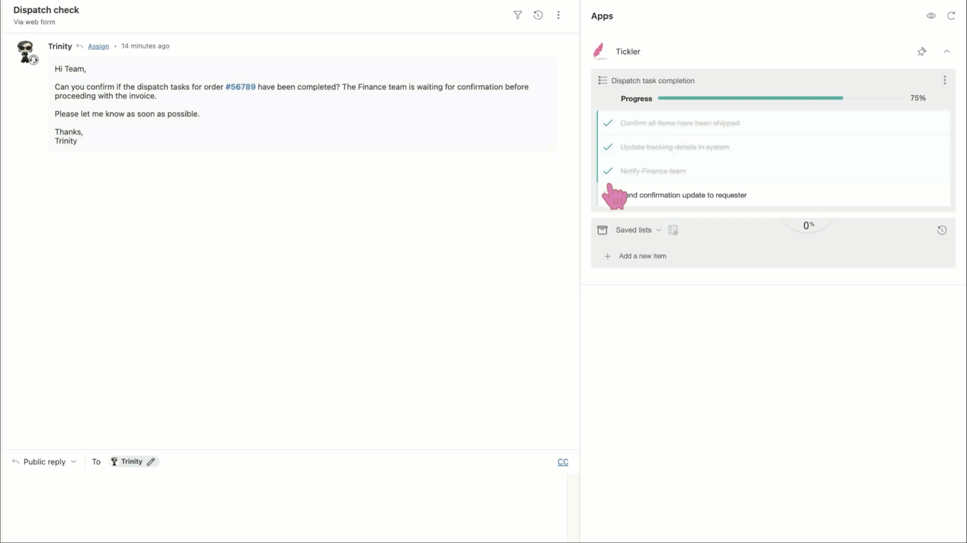 Tickler: checklist actions